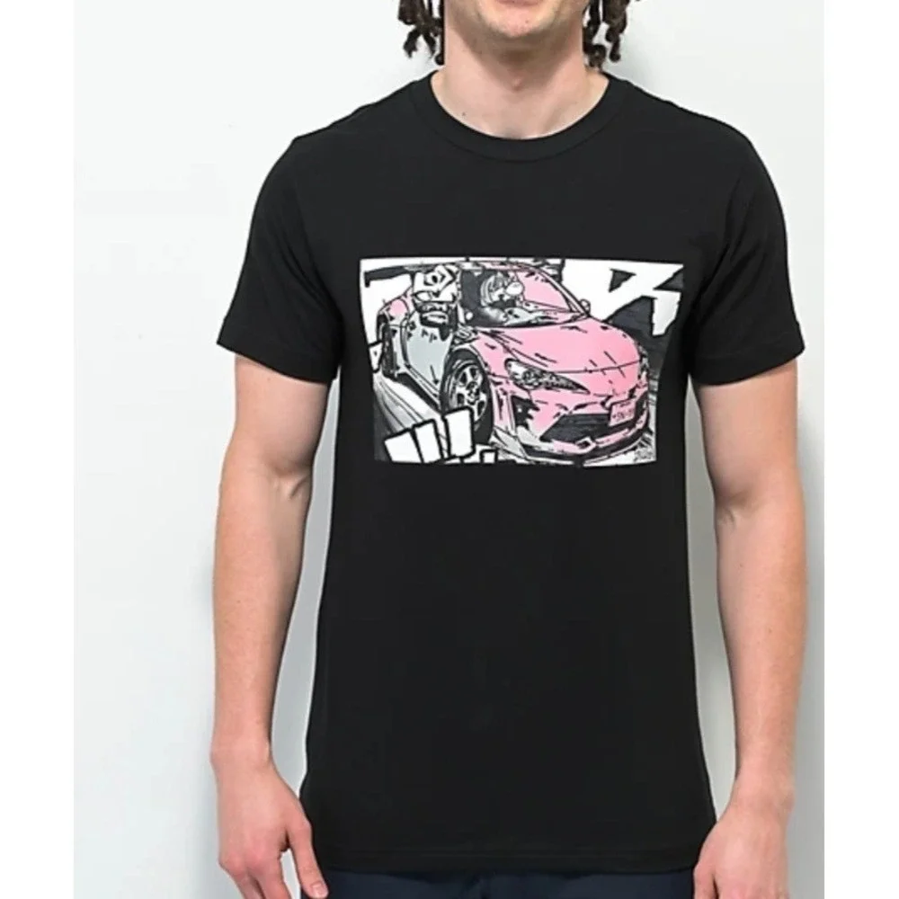 Shinya Burnout Drift Car‎ Anime Graphic T- shirt Black Size L 100% Cotton